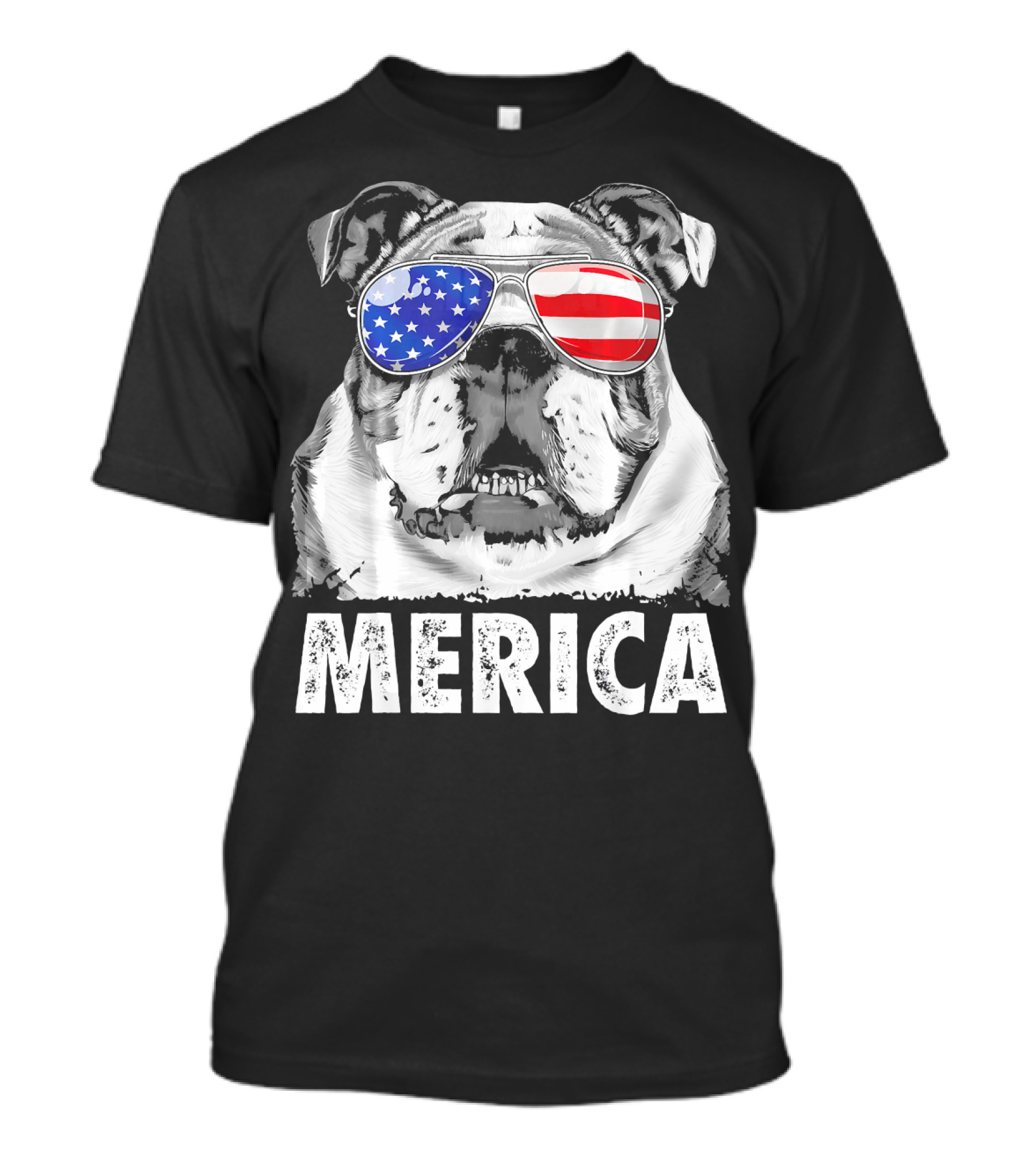 English Bulldog 4th Of July Merica With American Flag Sunglasses T-Shirt