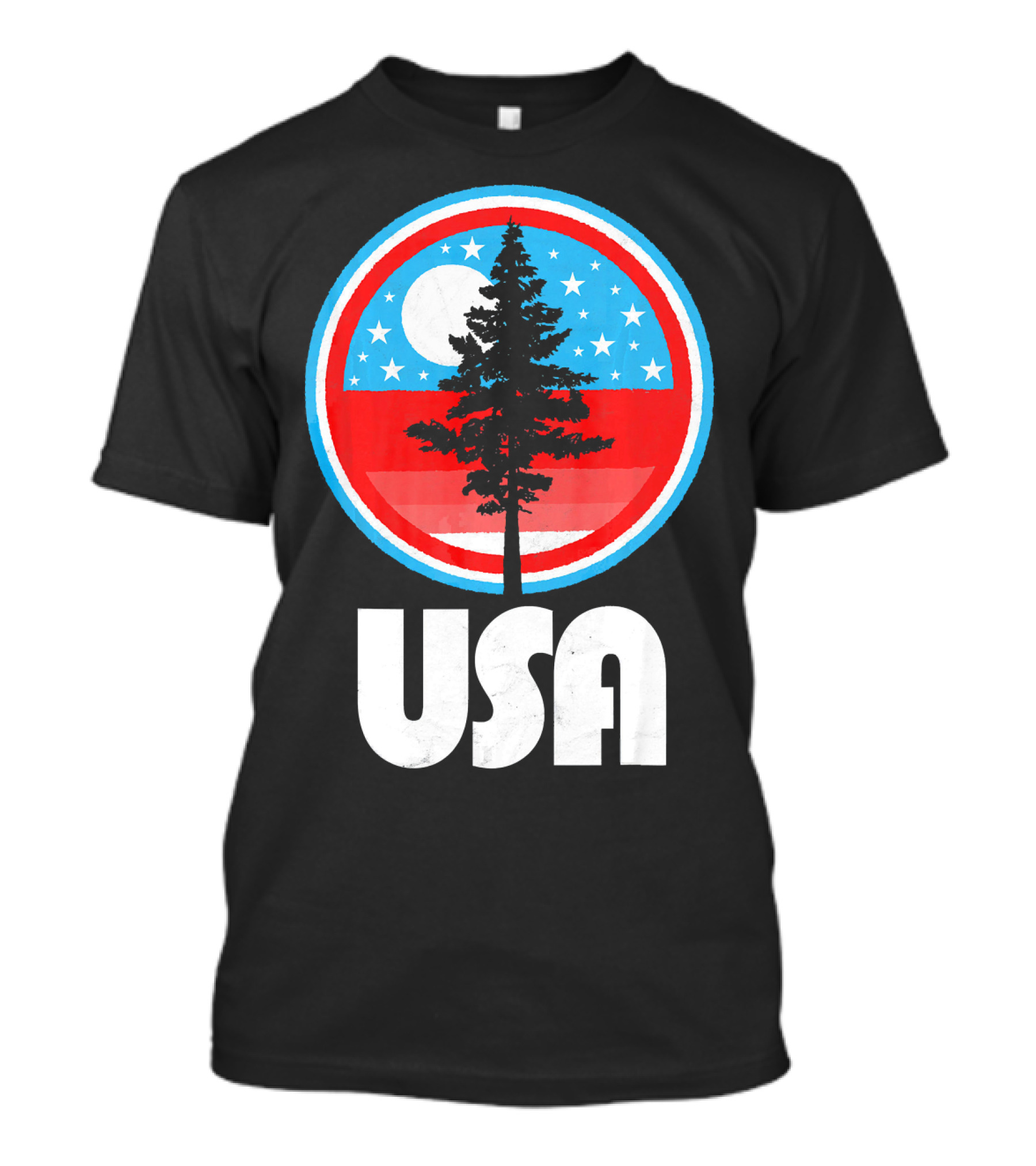 USA Vintage Patriotic Tree Moon Stars T-Shirt