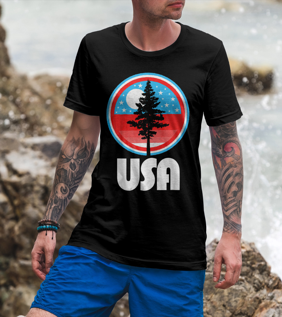 USA Vintage Patriotic Tree Moon Stars T-Shirt