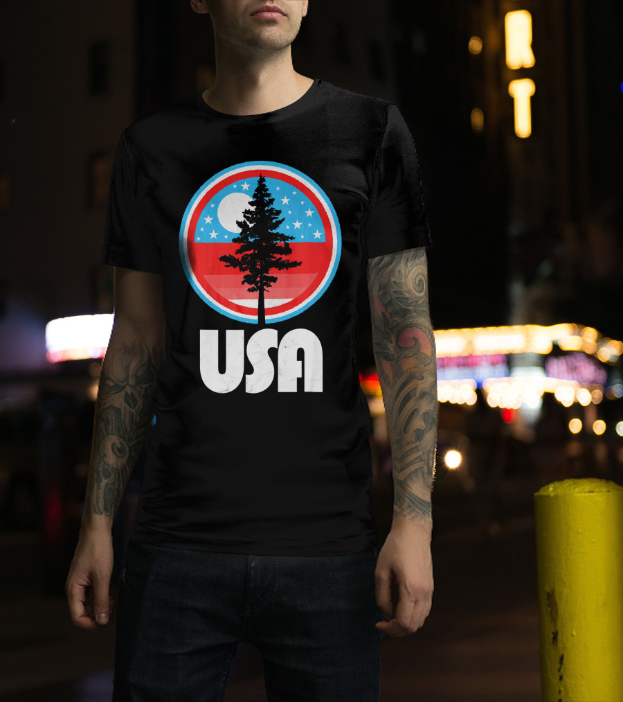USA Vintage Patriotic Tree Moon Stars T-Shirt