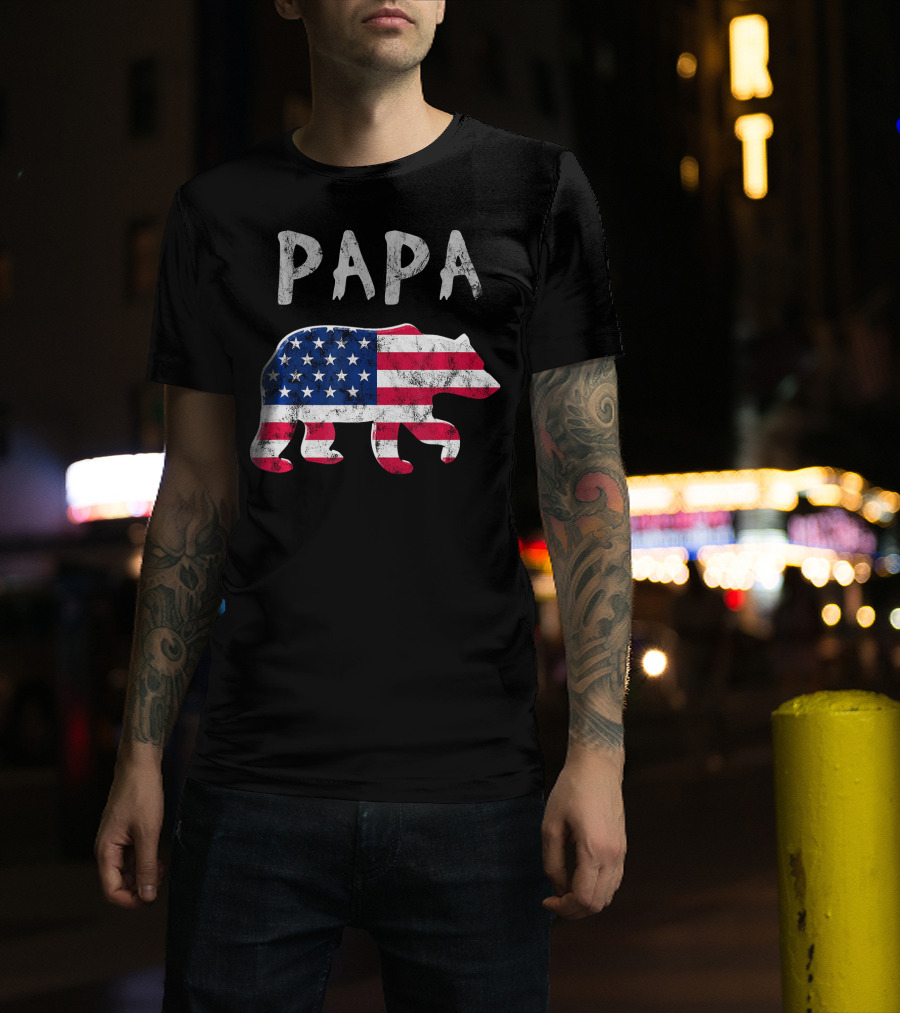 PAPA Bear USA Flag Patriotic Family T-Shirt