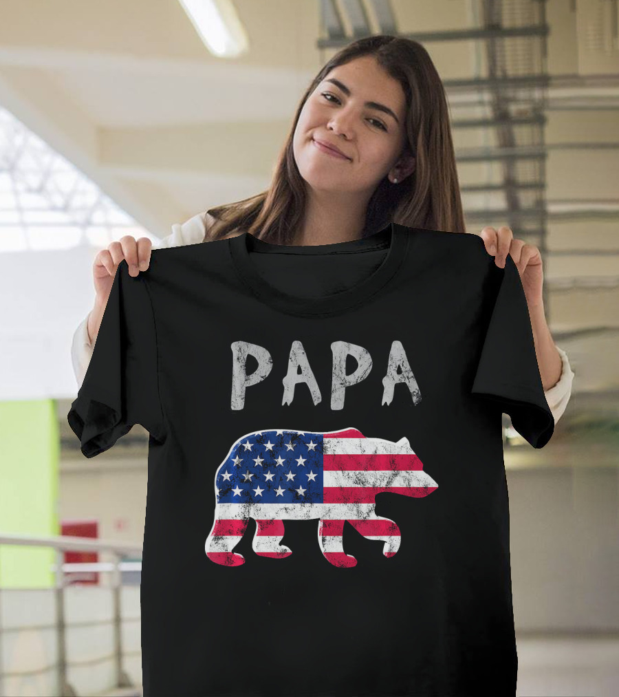 PAPA Bear USA Flag Patriotic Family T-Shirt