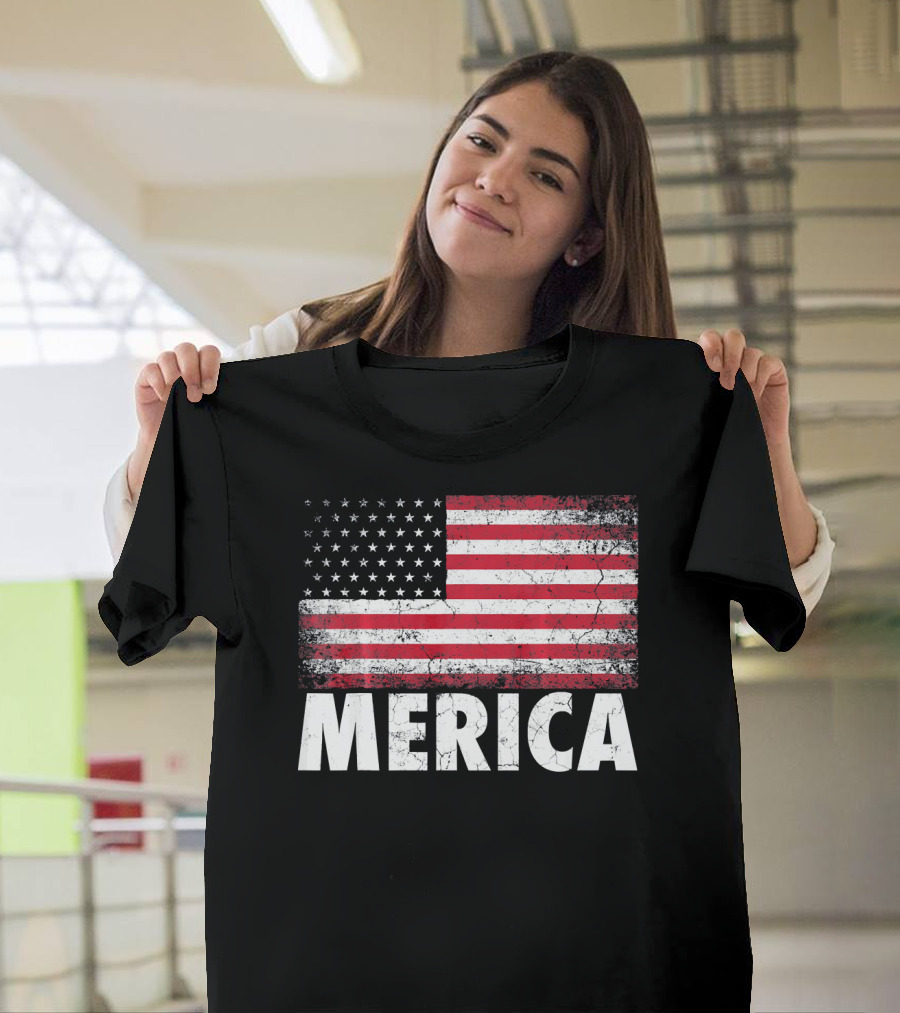 Merica American Flag Distressed Style USA Flag T-Shirt