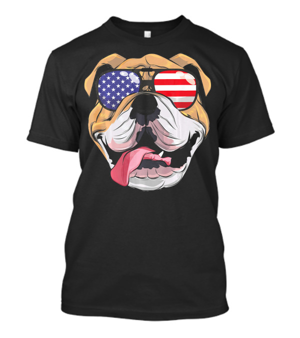 English Bulldog Sunglasses With American Flag Patriotic 4th Of July T-Shirt