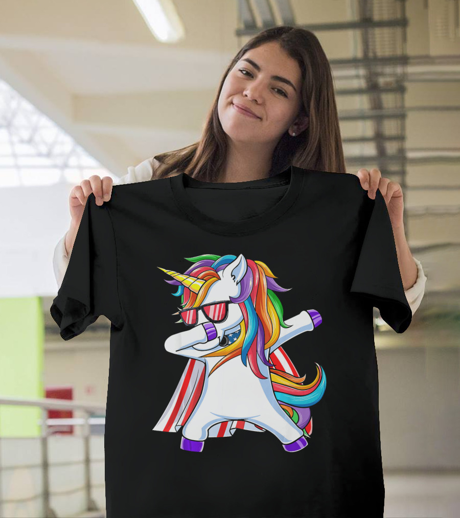 Dabbing Americorn American Flag Unicorn T-Shirt