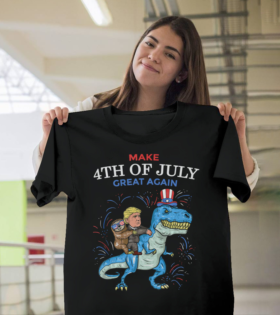 Make 4th of July Great Again Funny Dinosaur Patriotic Ride T-Shirt