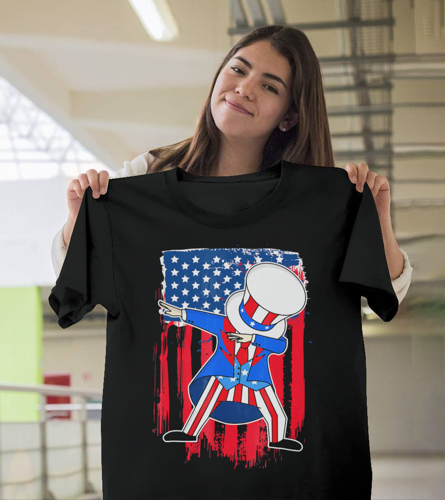 Uncle Sam Dab 4th of July American Flag T-Shirt