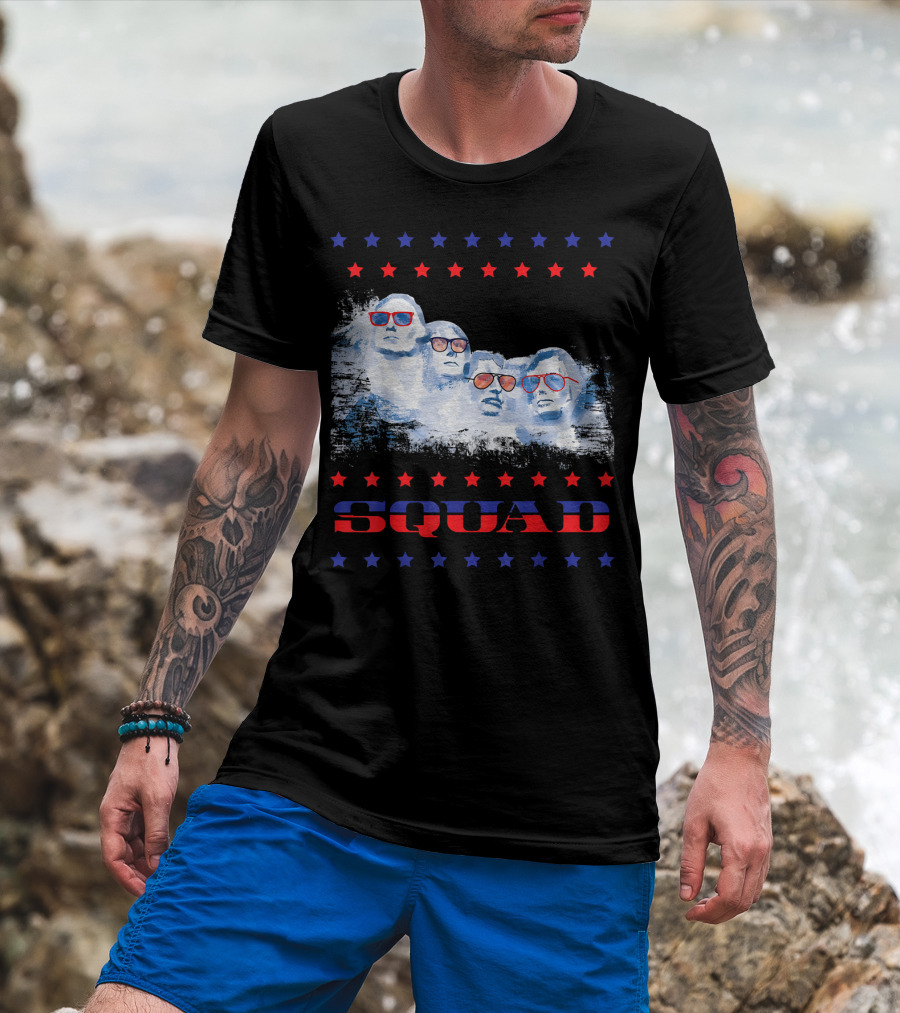 4th Of July Mount Rushmore Squad Red White And Blue Stars Glasses T-Shirt
