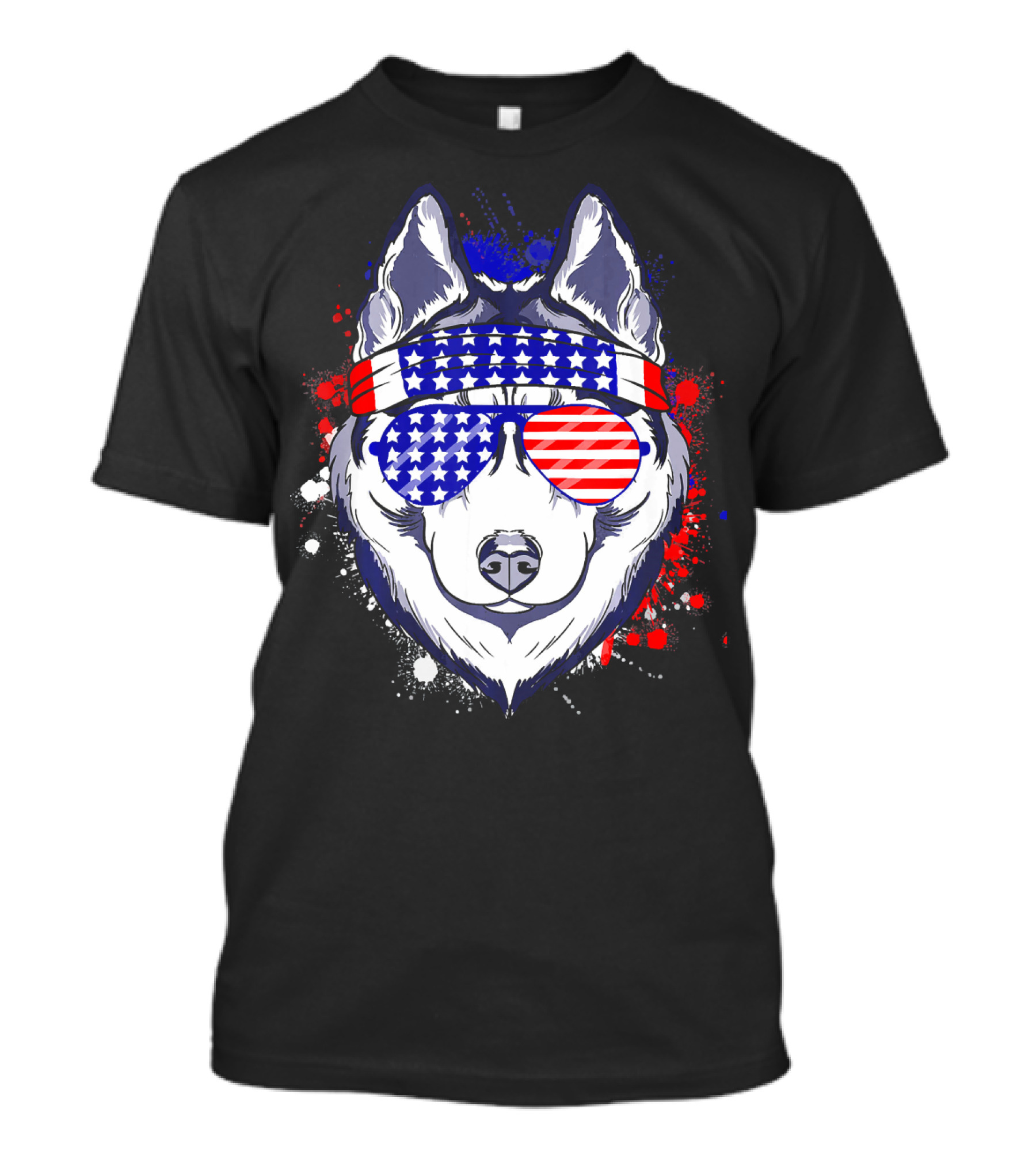 Siberian Husky American Flag Sunglasses Patriotic 4th Of July T-Shirt