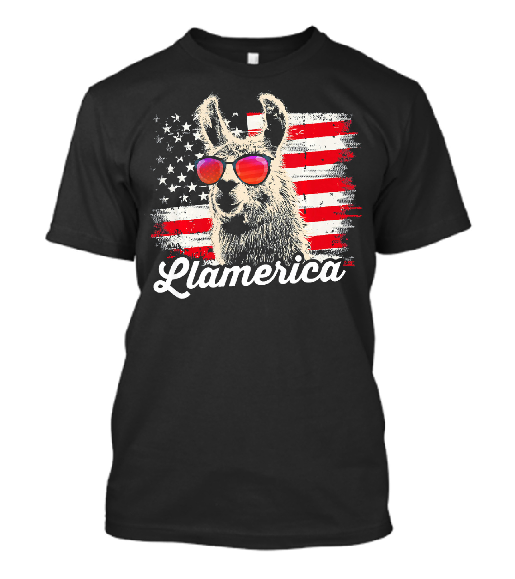 Llamerica Patriotic Llama With American Flag Sunglasses T-Shirt