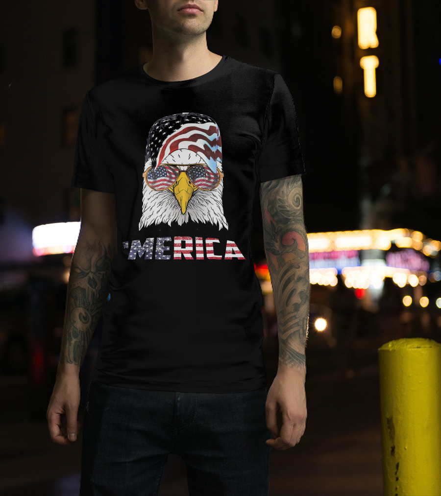 'Merica Bald Eagle With American Flag Sunglasses USA 4th Of July T-Shirt