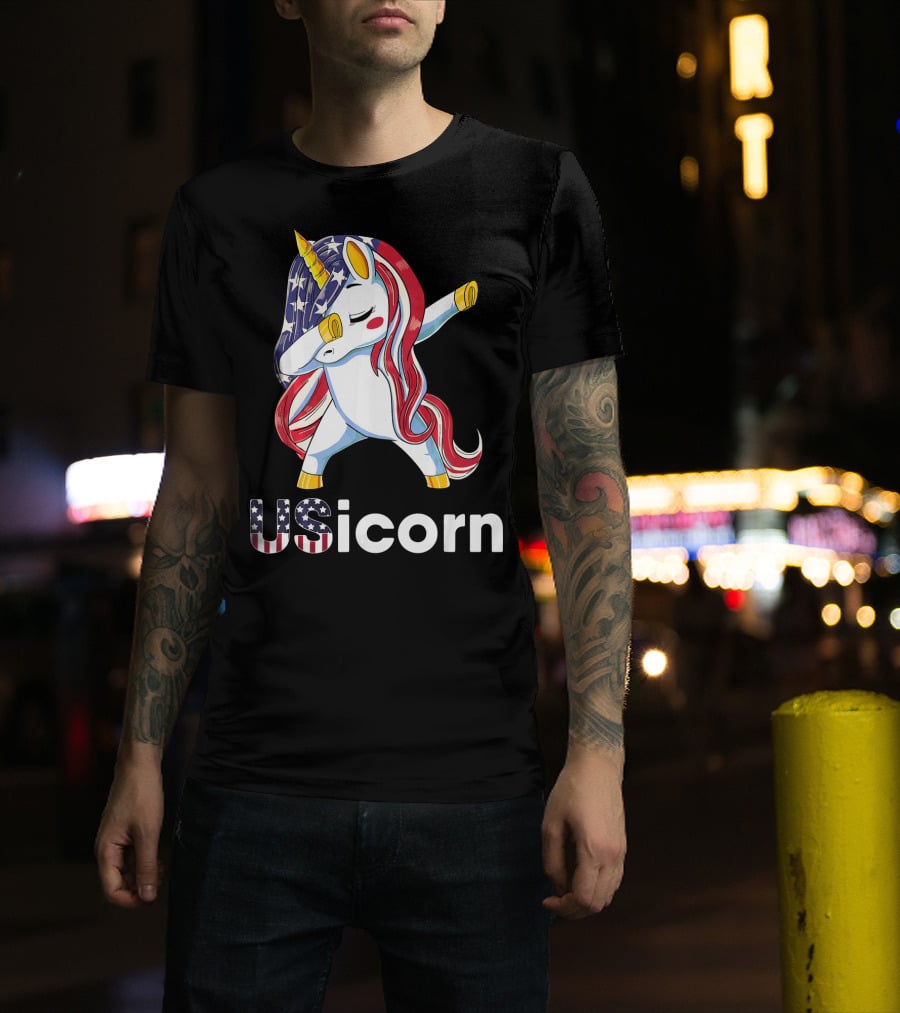 USA Flag Dabbing Unicorn USicorn Dress Stuff T-Shirt