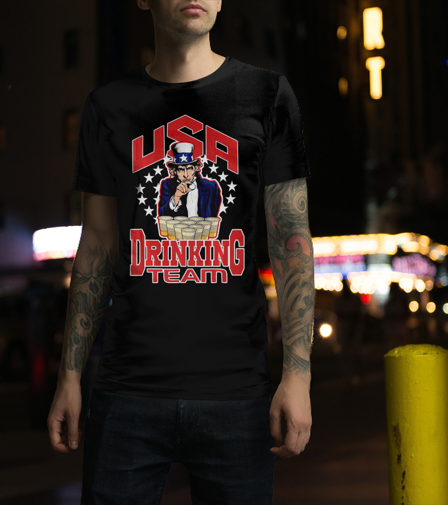 USA Uncle Sam Drinking Team Beer Pong Stars T-Shirt