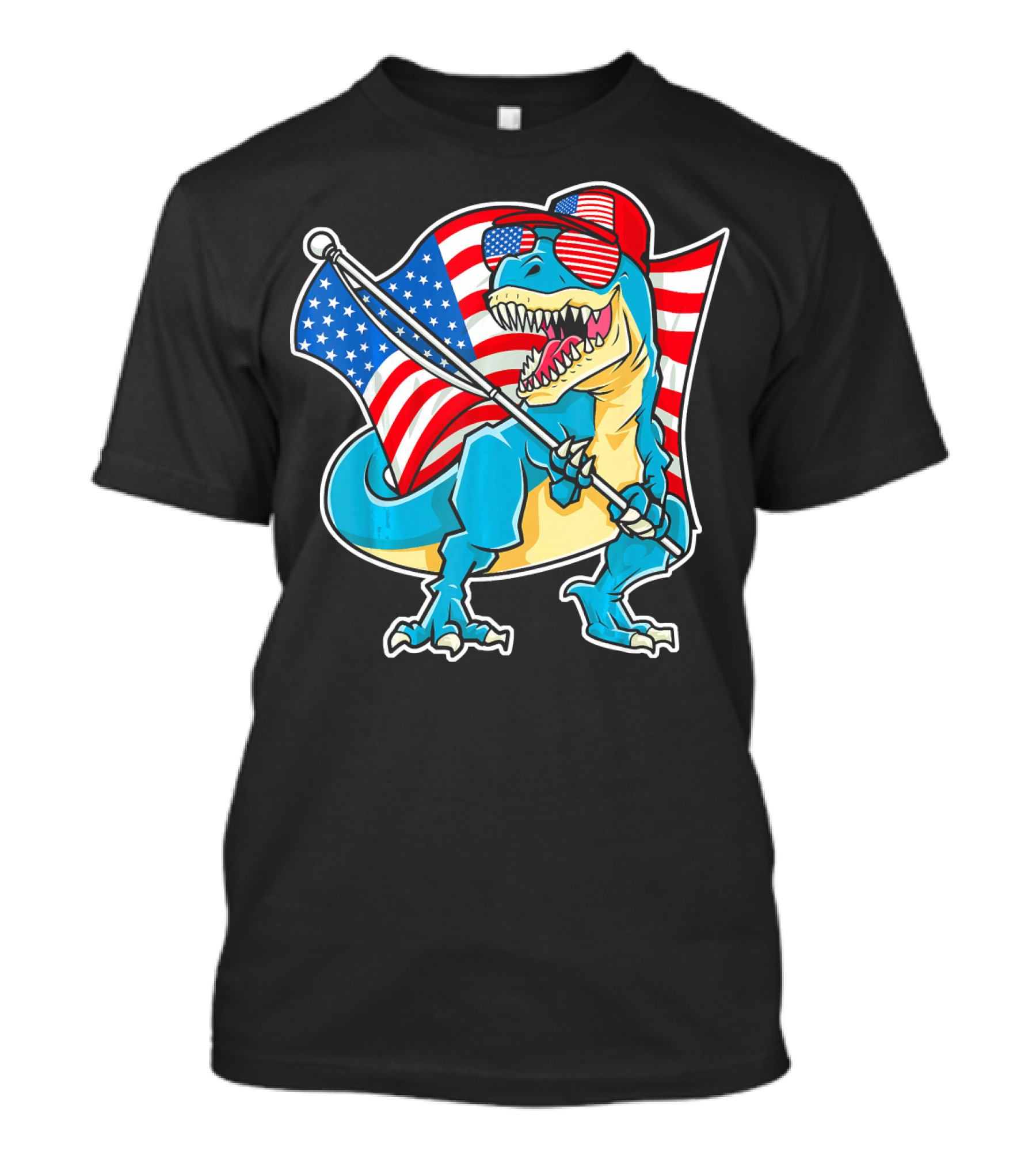 Dinosaur 4th Of July Rex With American Flag And Sunglasses T-Shirt