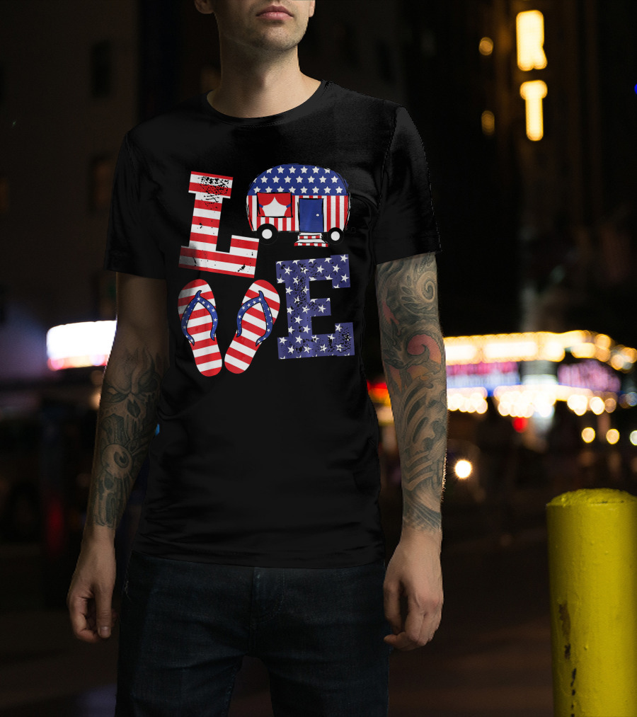 USA Flag Love Camping 4th Of July T-Shirt