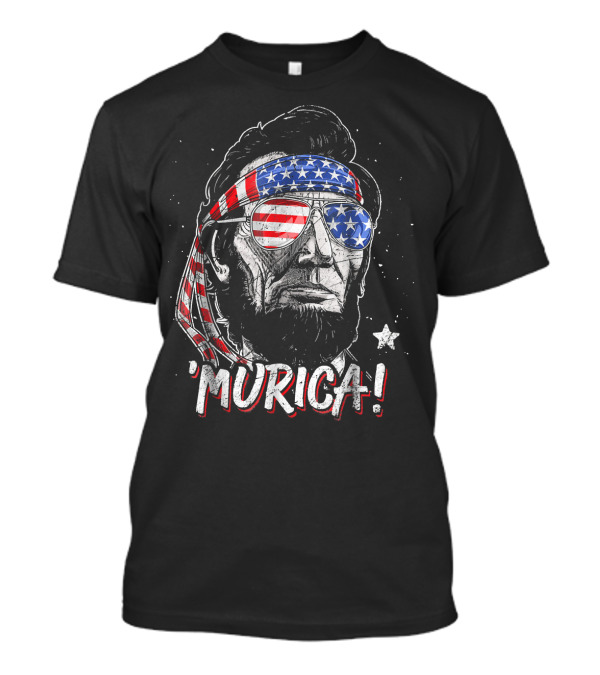 'Murica Abe Lincoln American Flag Bandana And Glasses 4th Of July T-Shirt