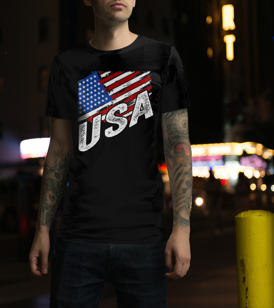 USA American Flag Distressed 4th Of July T-Shirt