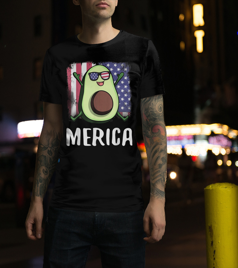 MERICA Avocado USA American Flag T-Shirt