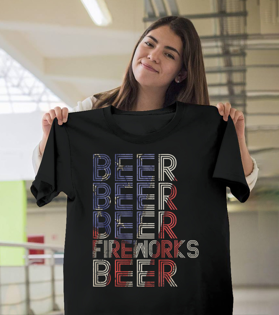 Beer Fireworks Beer Retro 4th Of July Party T-Shirt