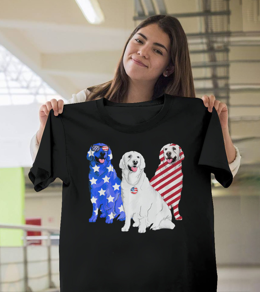 American Flag USA 4th of July Golden Retriever T-Shirt