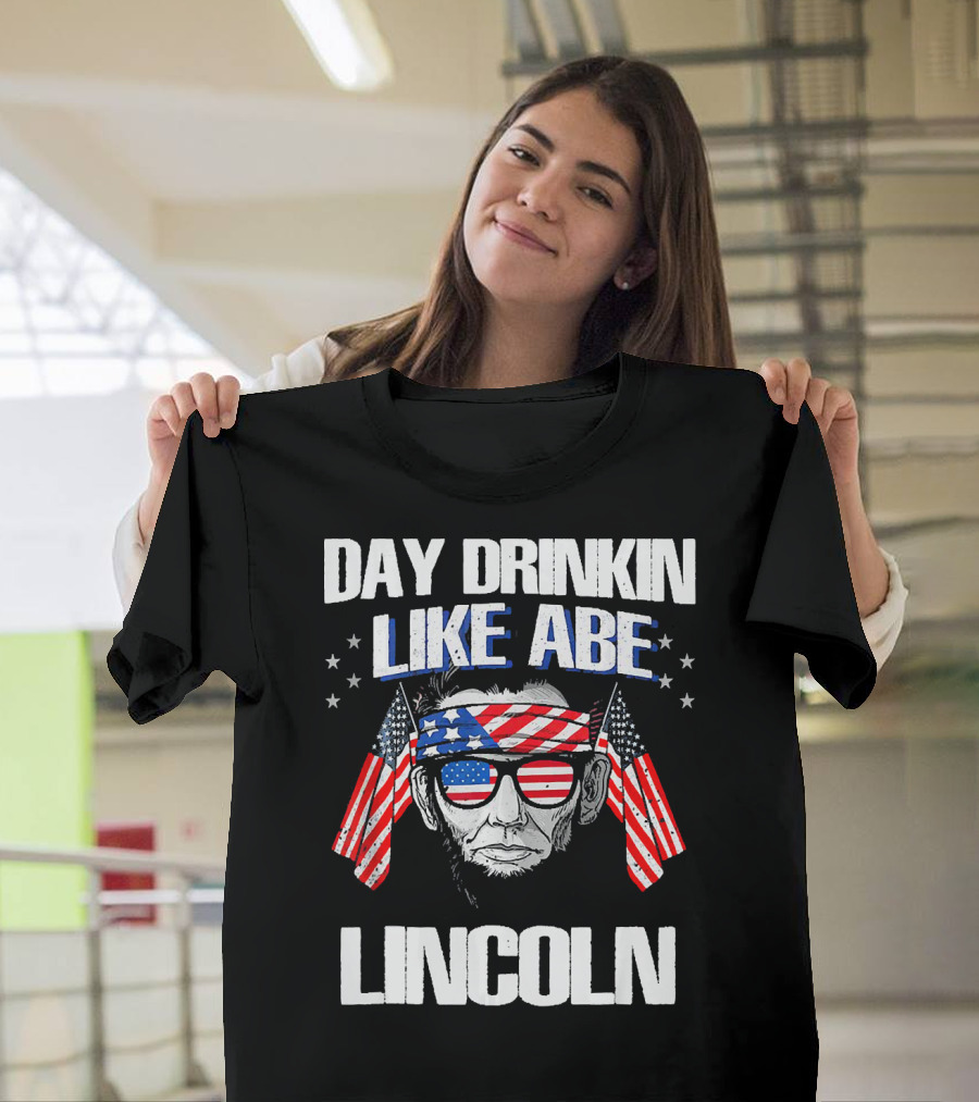 Day Drinkin Like Abe Lincoln American Flag Bandana and Sunglasses T-Shirt