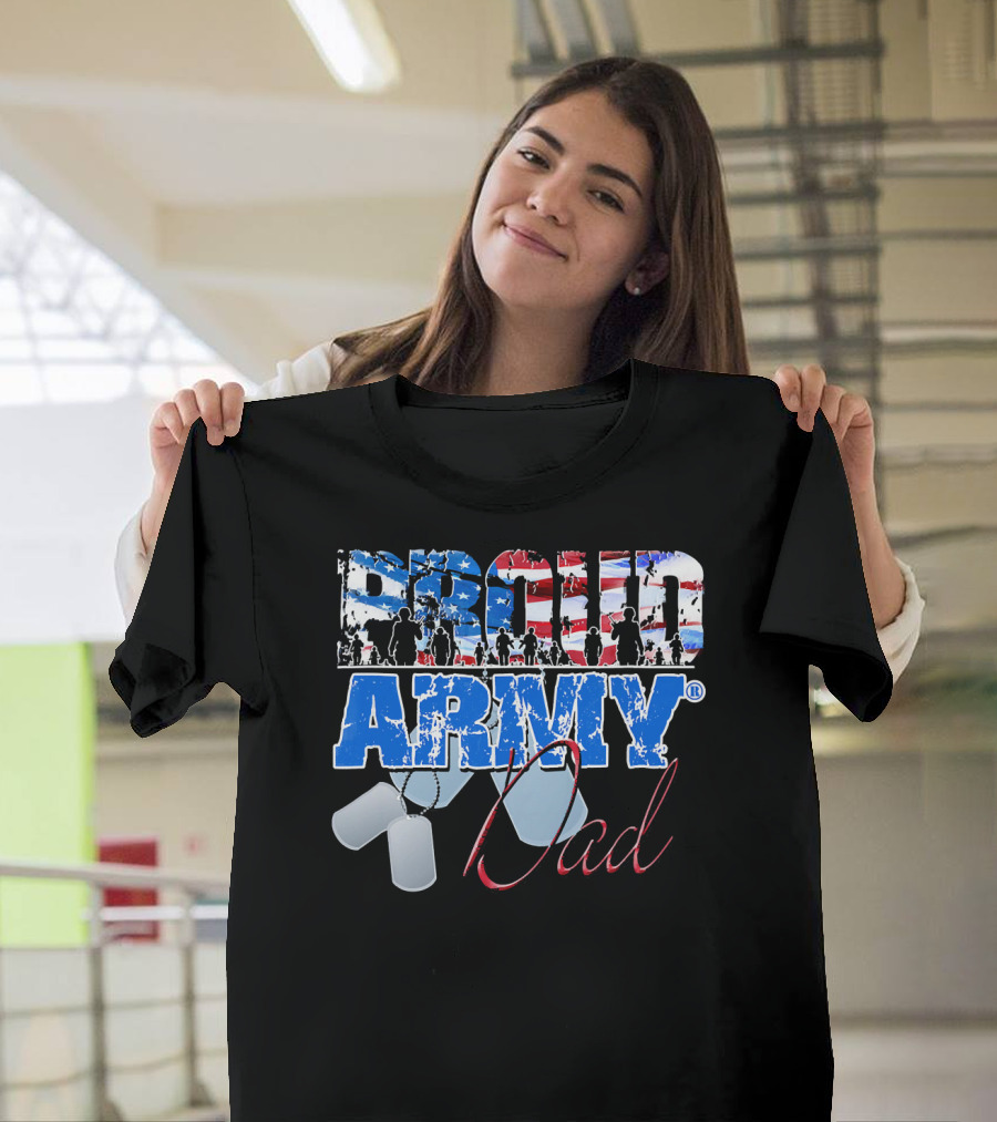 Proud Army Dad US Military Dog Tag American Flag T-Shirt