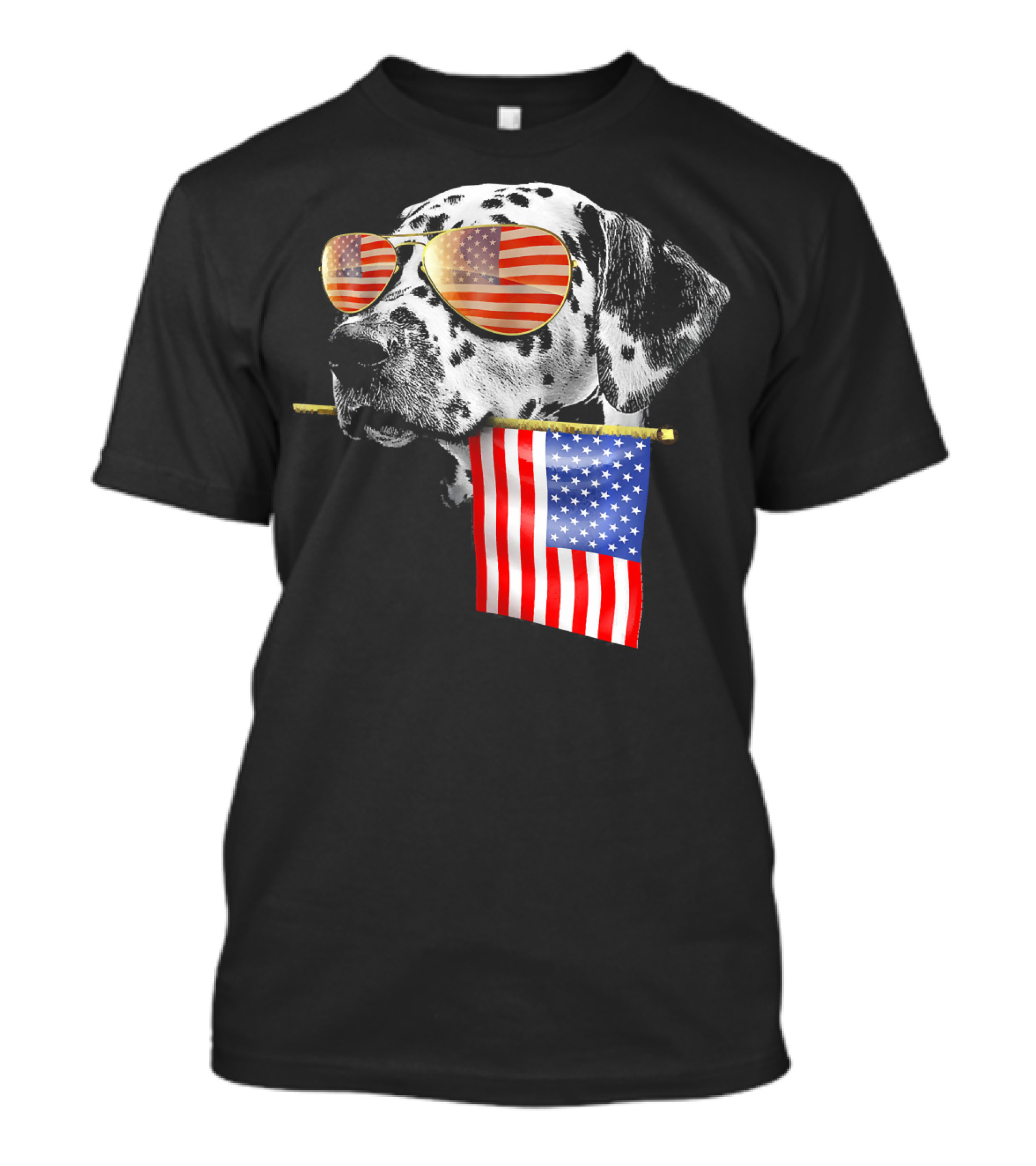 4th Of July Fun American Flag Dalmatian Dog With Sunglasses And Flag T-Shirt