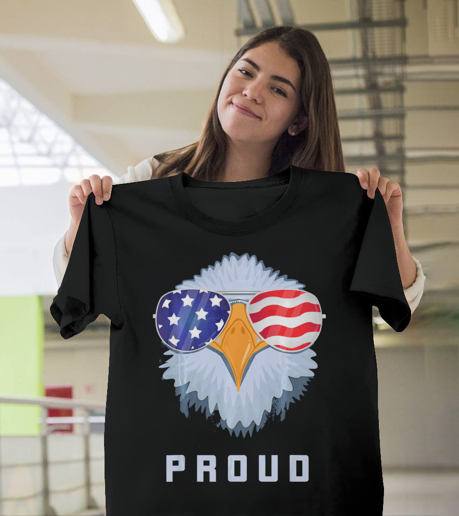Proud Bald Eagle with American Flag Sunglasses USA 4th of July T-Shirt