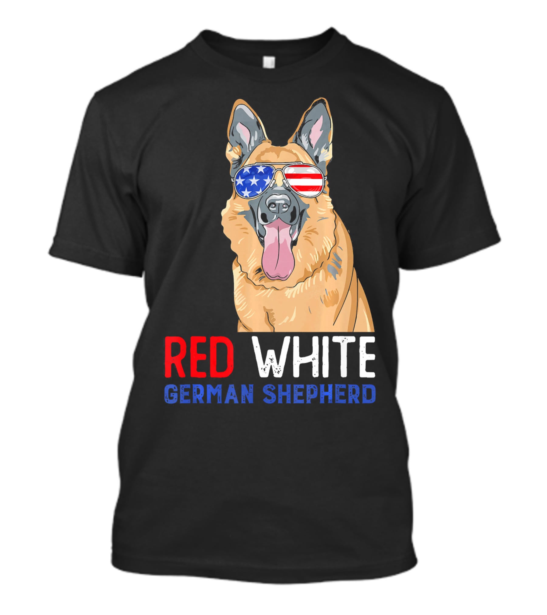 Red White German Shepherd USA Sunglasses Stars Stripes T-Shirt