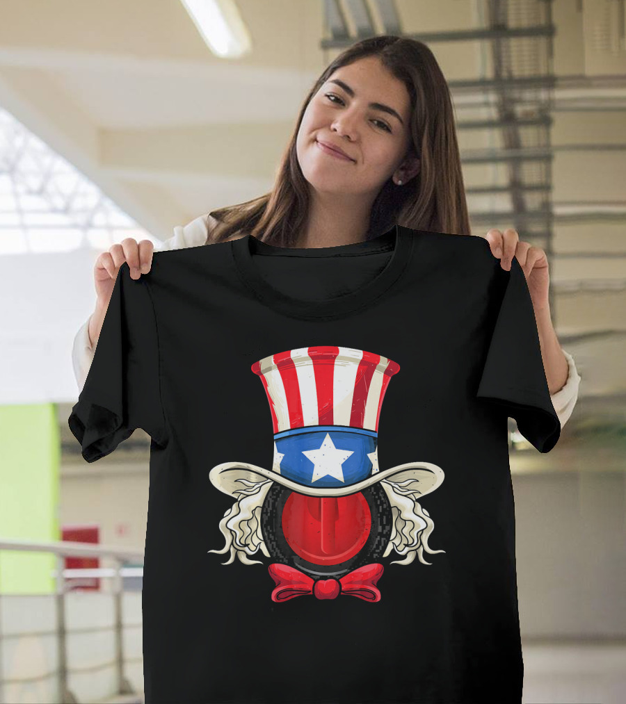 American Flag Curling Stone Uncle Sam Hat Patriotic T-Shirt