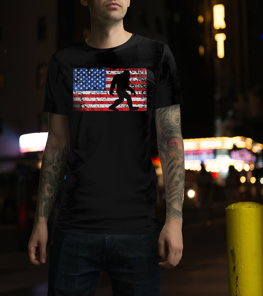 American Flag Bigfoot Silhouette T-Shirt