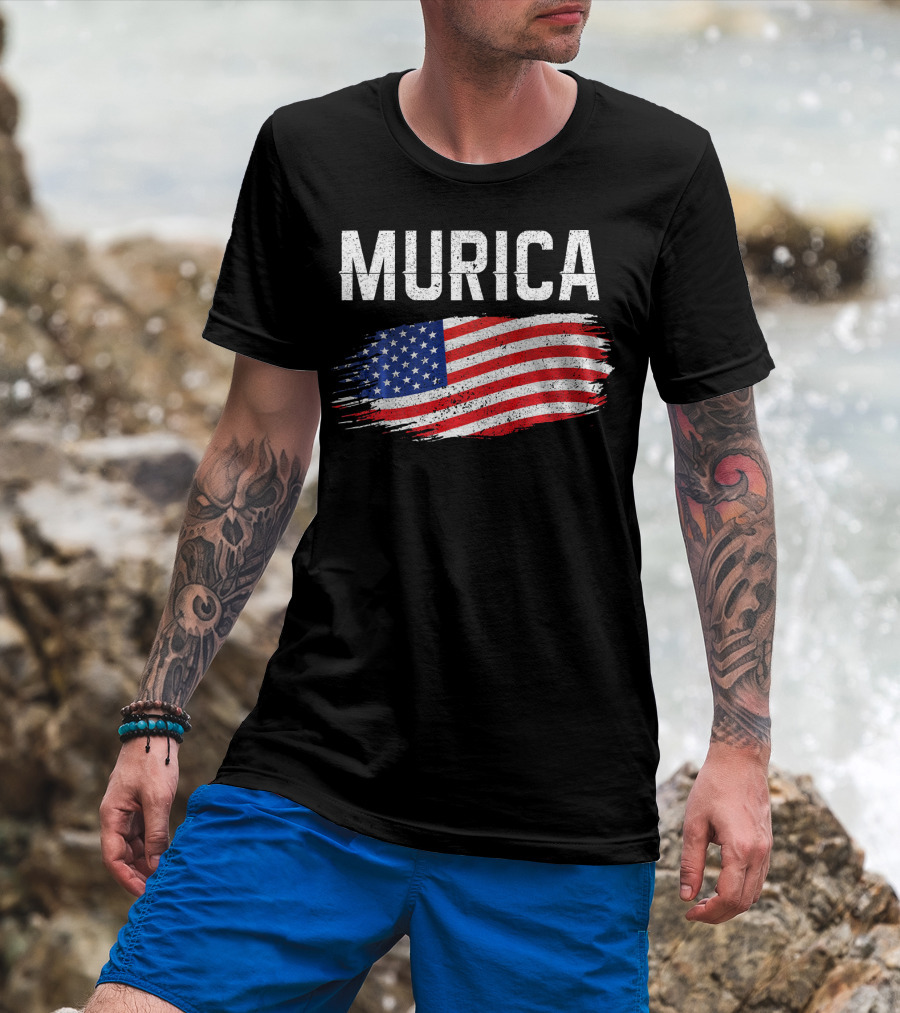 Murica Distressed Brushstroke American Flag T-Shirt