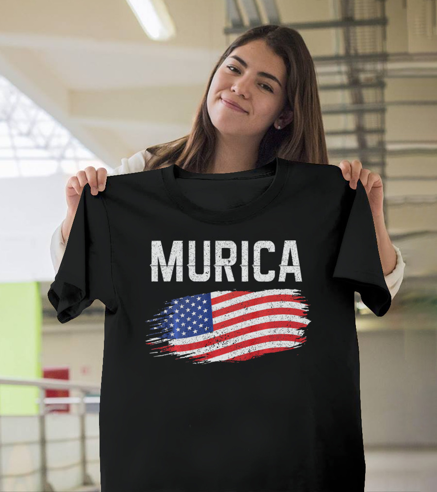 Murica Distressed Brushstroke American Flag T-Shirt