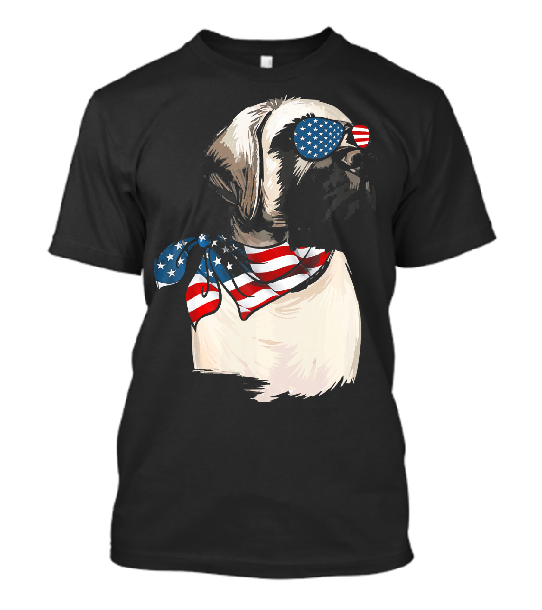 American Flag English Mastiff With Patriotic Stars And Stripes Sunglasses And Scarf T-Shirt