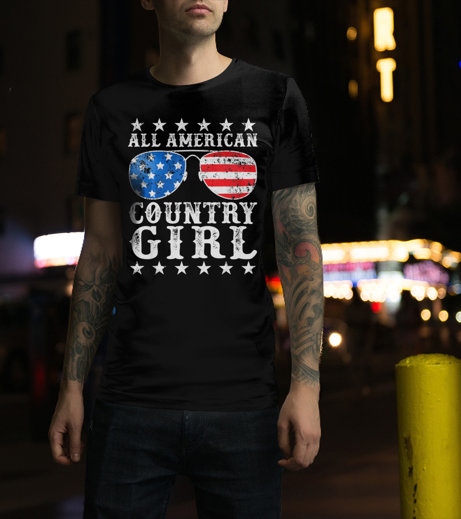 All American Country Girl Stars And Stripes Sunglasses USA T-Shirt