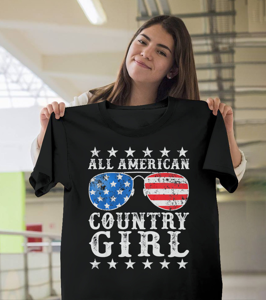 All American Country Girl Stars And Stripes Sunglasses USA T-Shirt