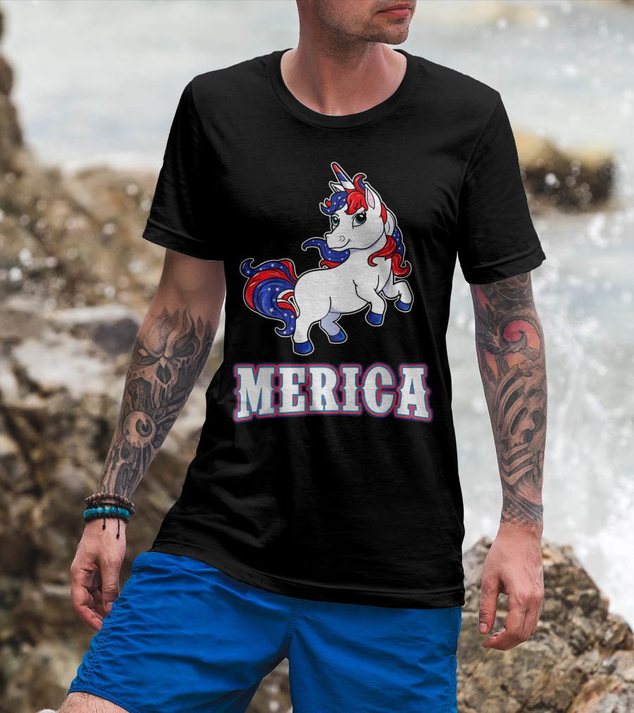 Merica Americorn Patriotic Unicorn With US Flag Colors T-Shirt
