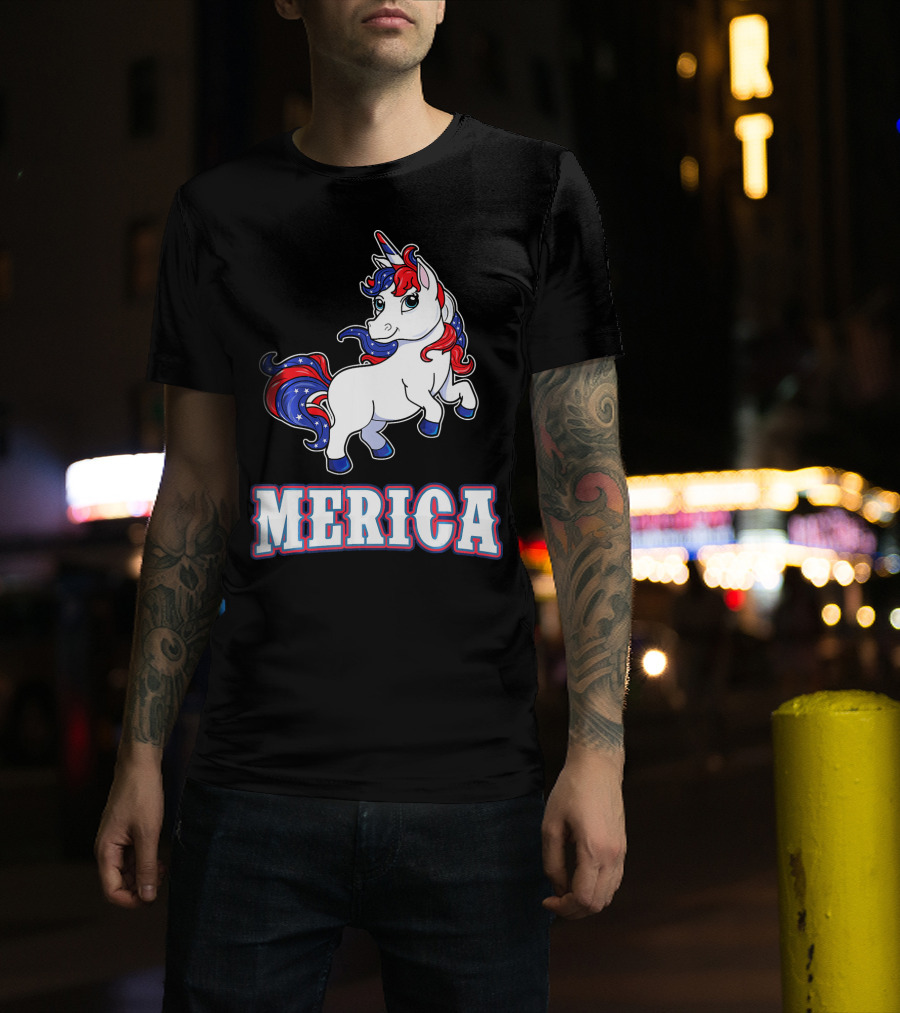 Merica Americorn Patriotic Unicorn With US Flag Colors T-Shirt