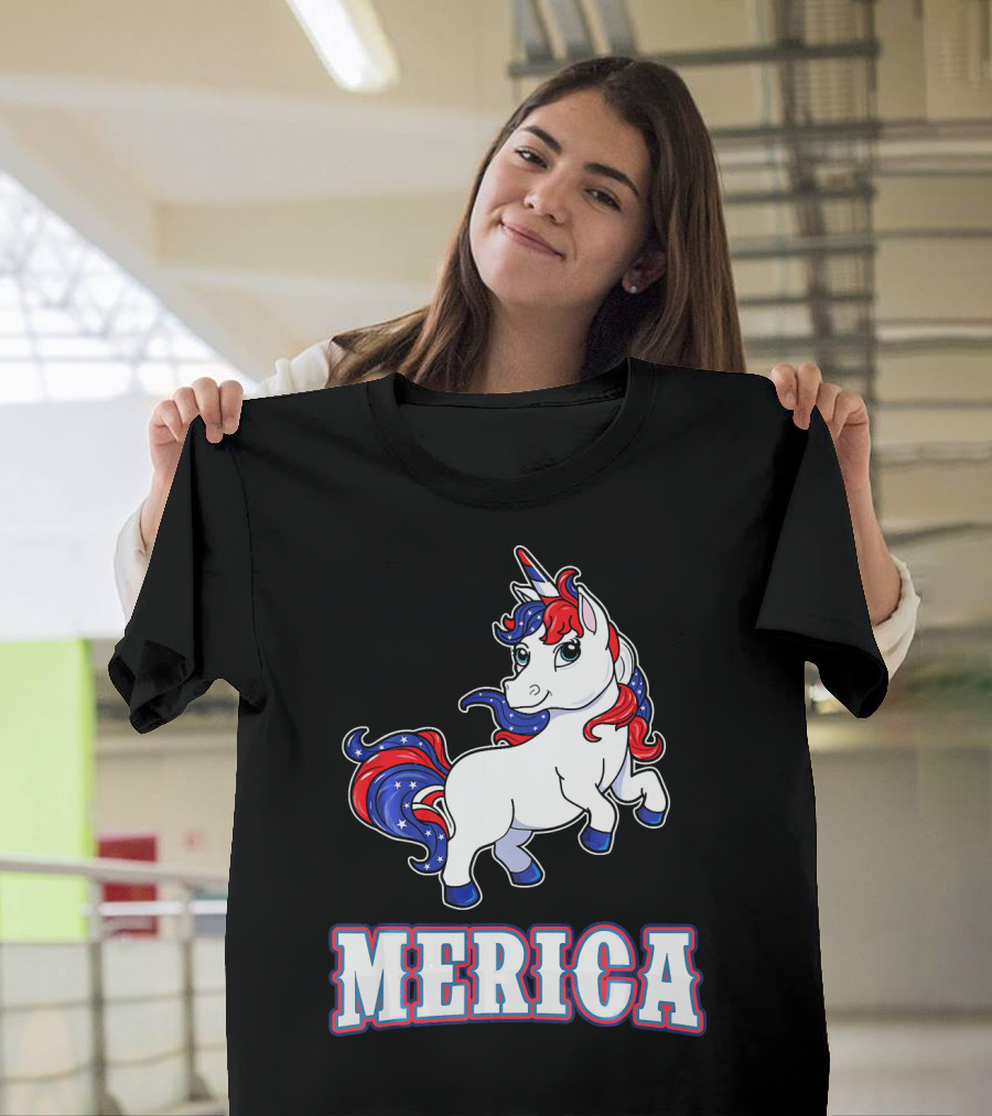 Merica Americorn Patriotic Unicorn With US Flag Colors T-Shirt