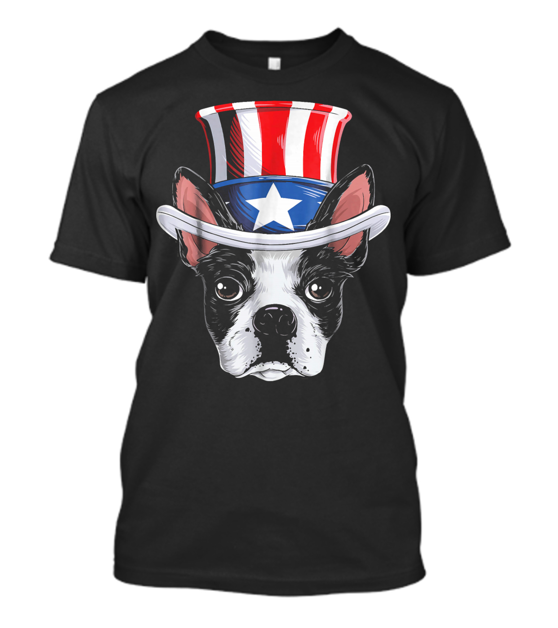 Boston Terrier Wearing Uncle Sam Hat With Star And Stripes T-Shirt