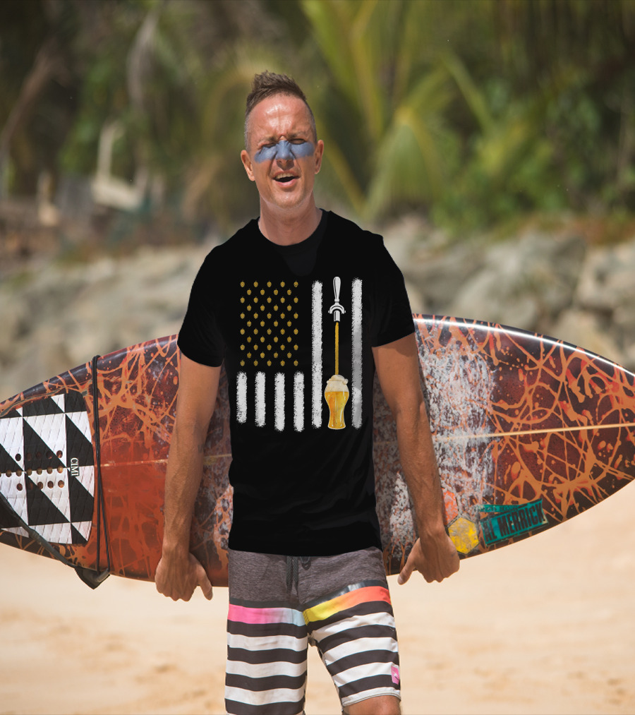 USA Flag Hops Pattern Craft Beer Tap Pouring T-Shirt