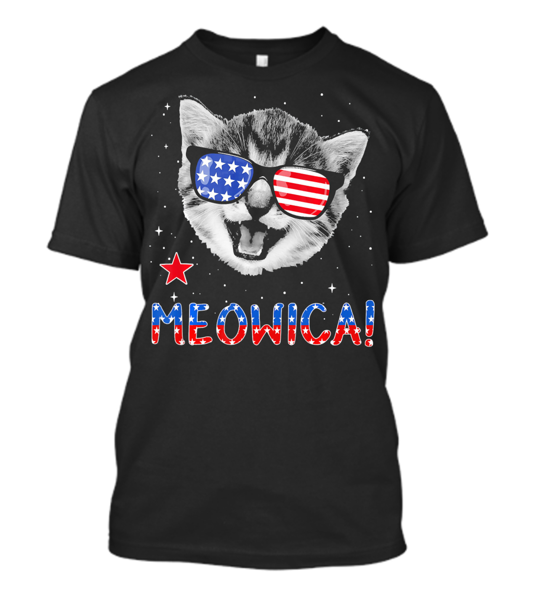 Meowica Cat With American Flag Glasses And Stars T-Shirt
