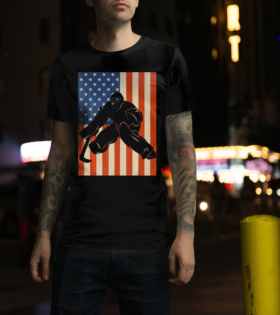 Hockey Goalie American Flag USA T-Shirt