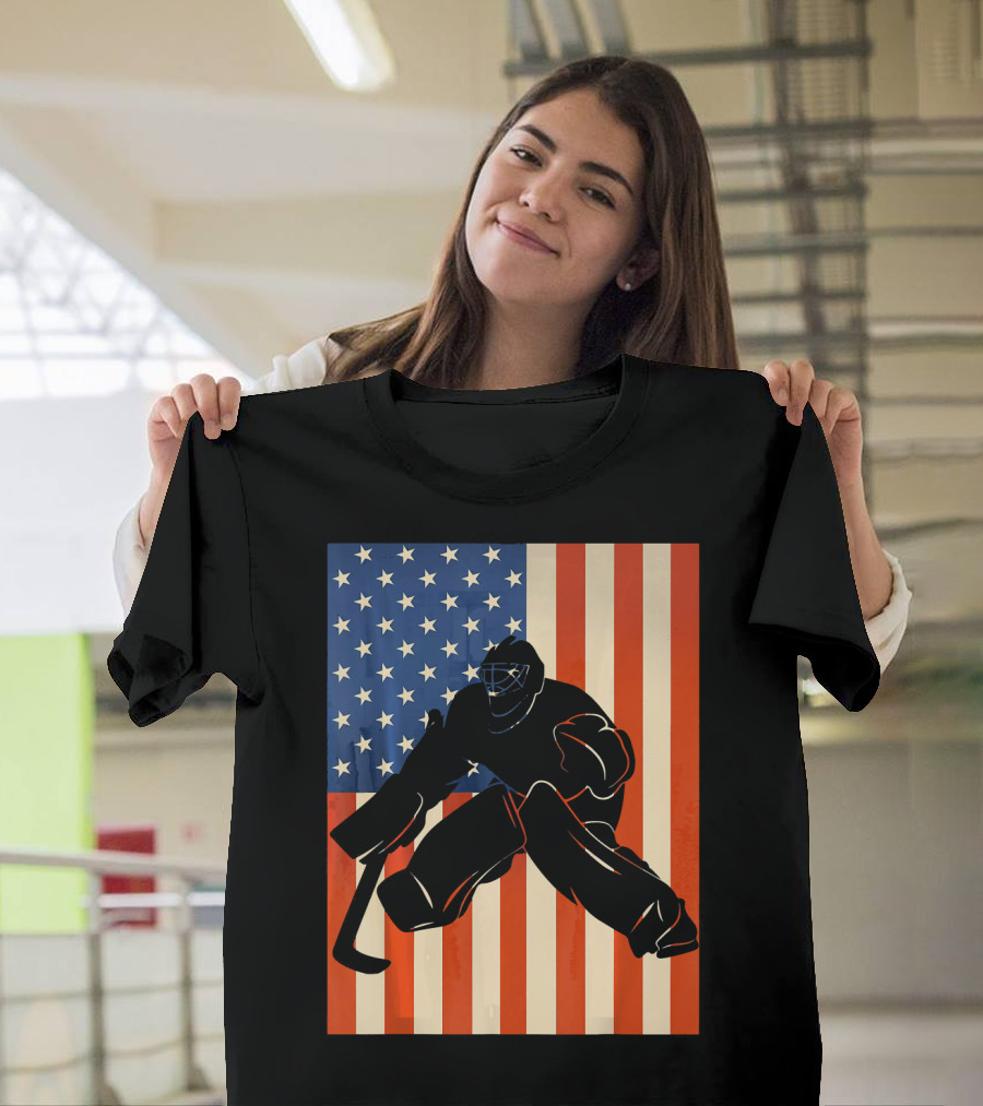 Hockey Goalie American Flag USA T-Shirt