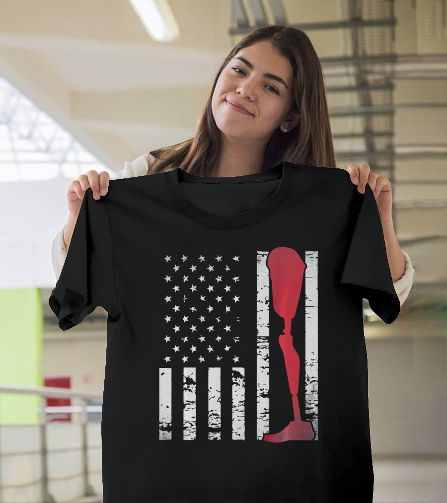American Flag with Red Prosthetic Leg T-Shirt