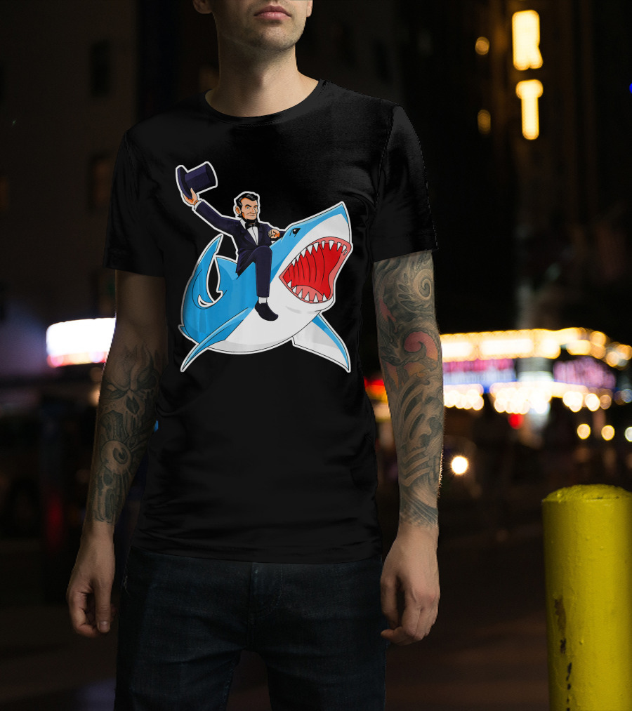 Abraham Lincoln Riding A Shark Waving Top Hat Adventure T-Shirt