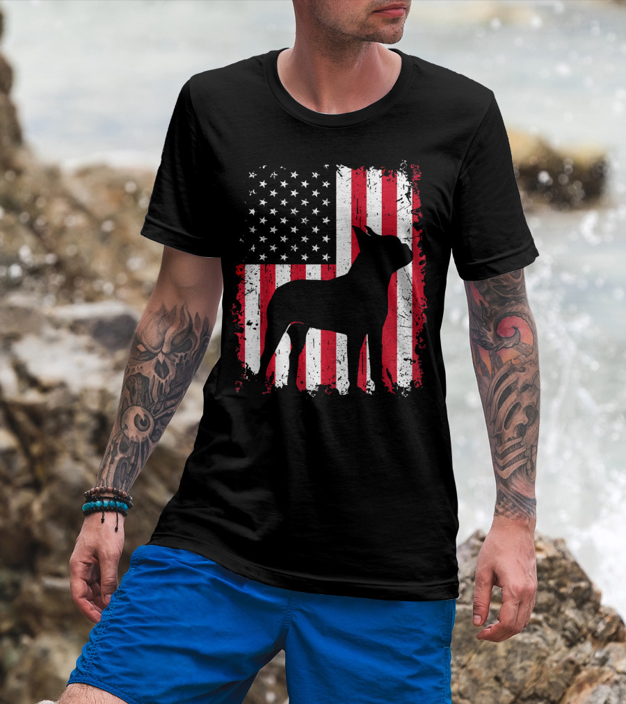 Boston Terrier American Flag Independence Day T-Shirt
