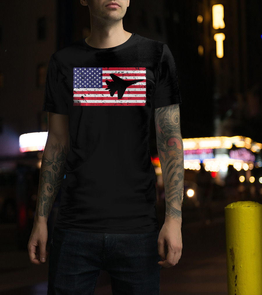 American Flag Jet Silhouette Patriotic Airplane T-Shirt
