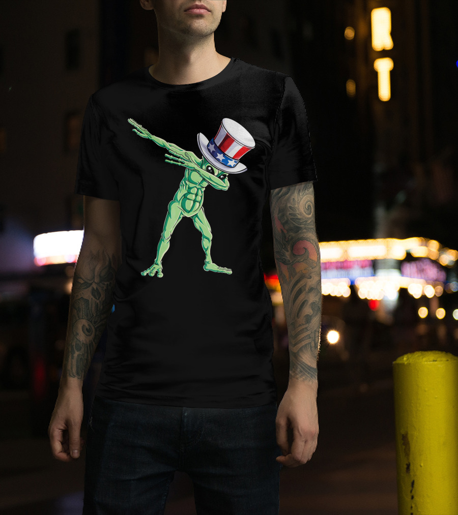 Dabbing Alien In American Uncle Sam Hat T-Shirt
