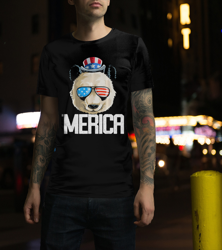 'Merica Panda With Patriotic Sunglasses And Uncle Sam Hat T-Shirt